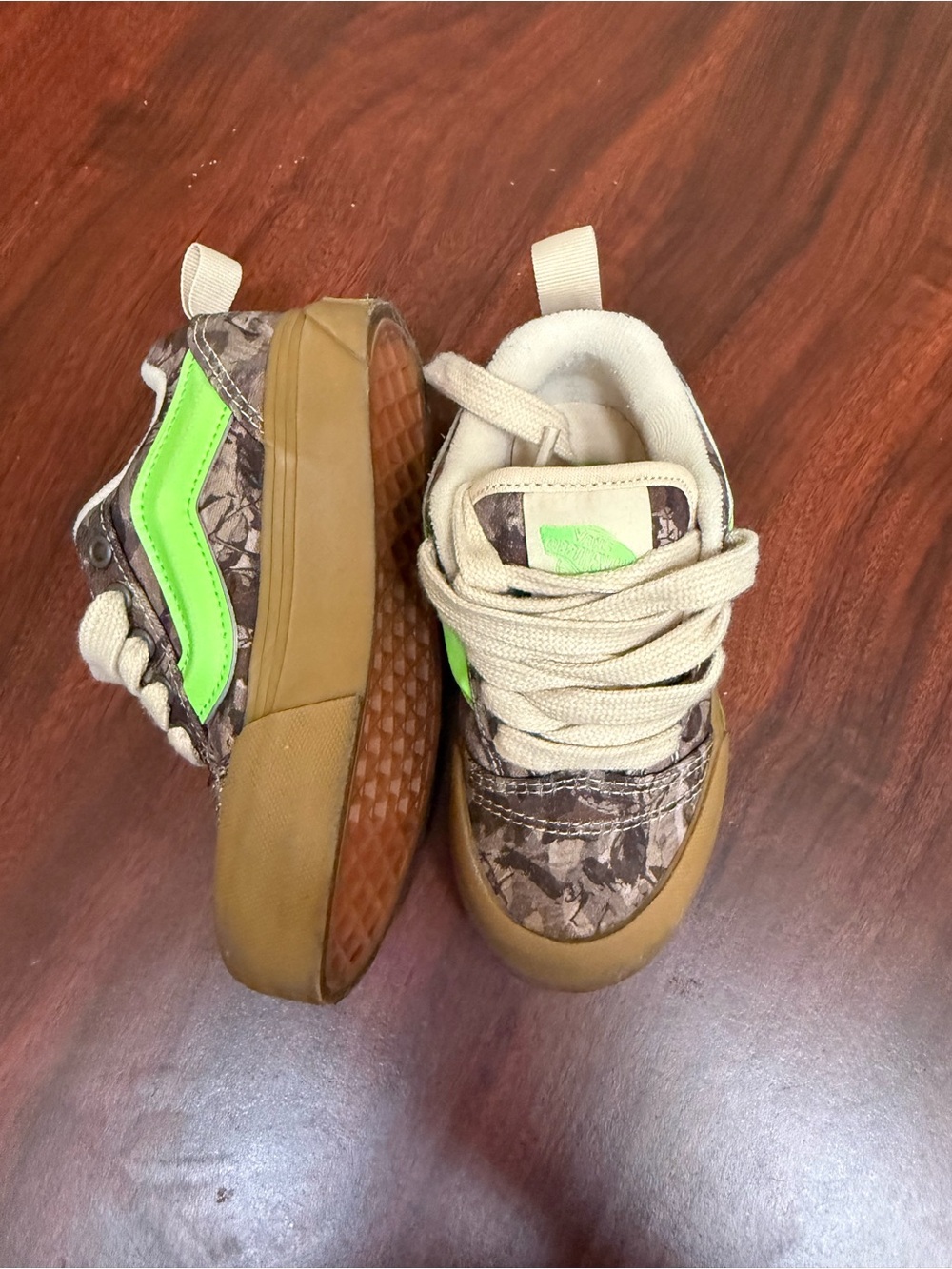 Vans Kids Camo Sneakers with Neon Green Stripe